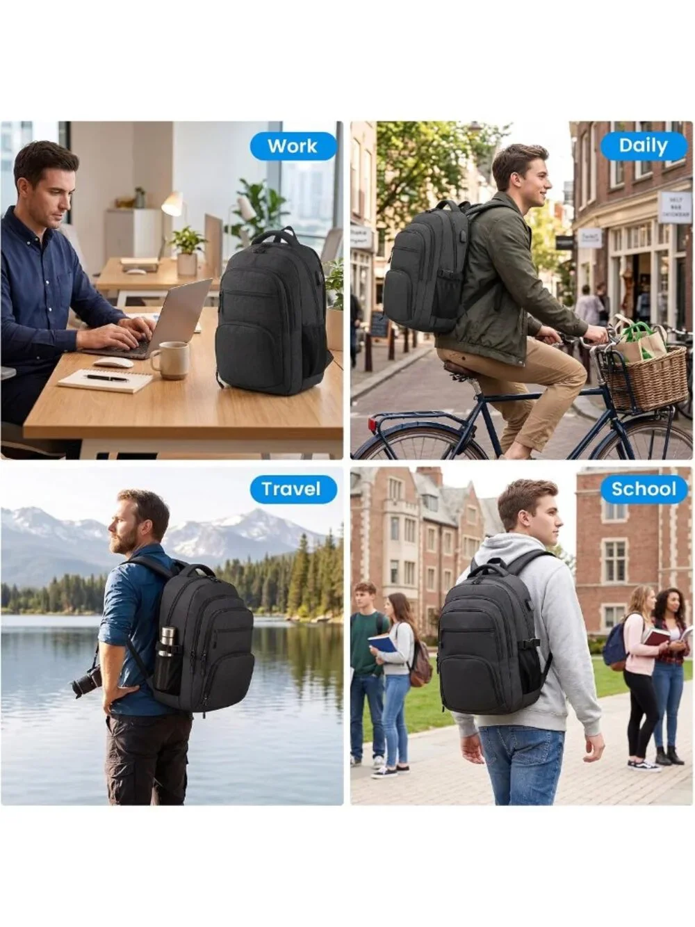 Stylish Large Laptop Backpack for Business Travel, Fits 16